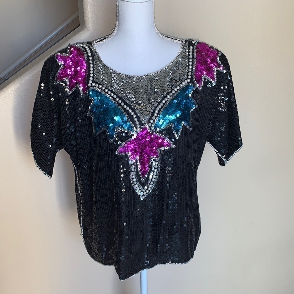 J.L.B vintage silk sequin top